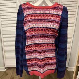 TOMMY HILFIGER Boat Neck Multicolor Aztec Pullover Sweater Size Large